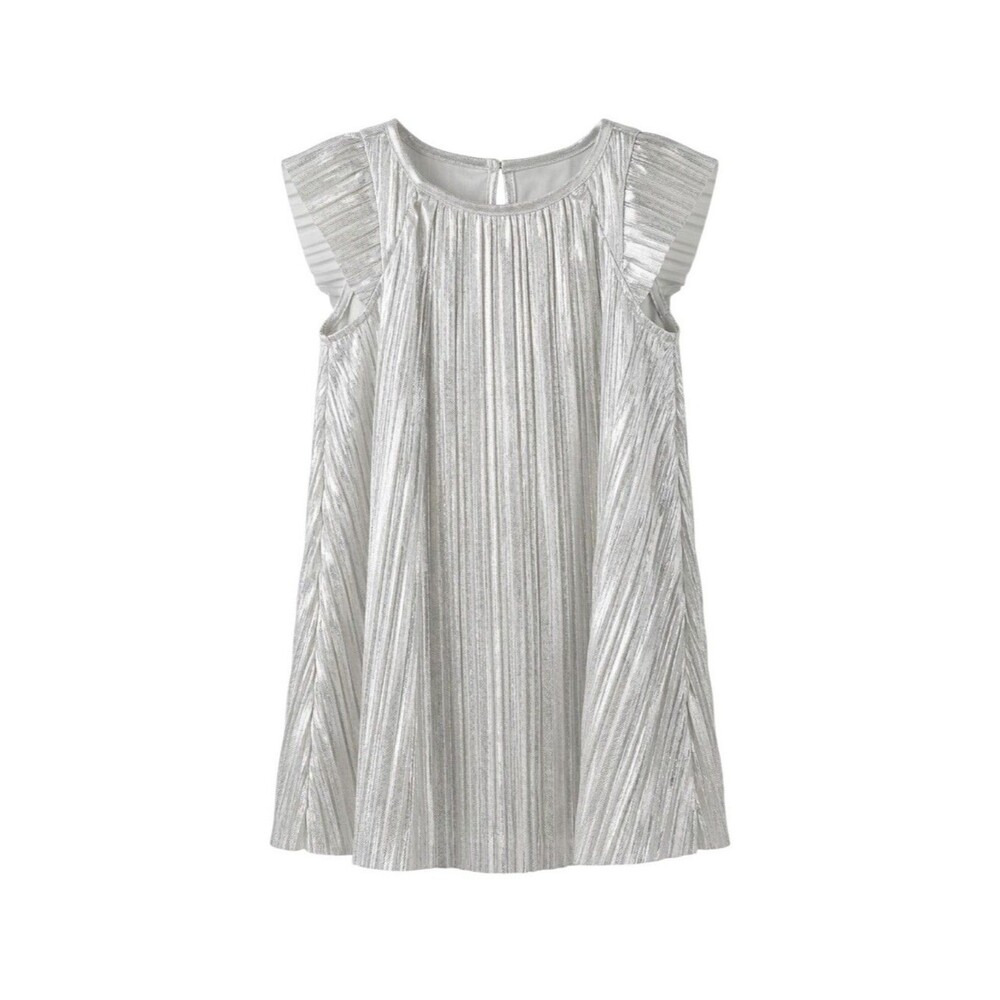 Oshkosh Kids Silver Shiny Swing Dress Flutter Sleeves Toddler Little Girl Size 2